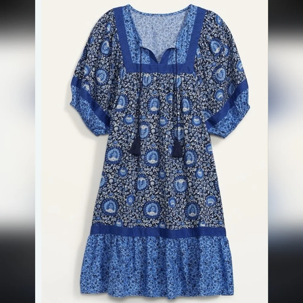 OLD NAVY Puff Sleeve Printed Swing Cottagecore Dress